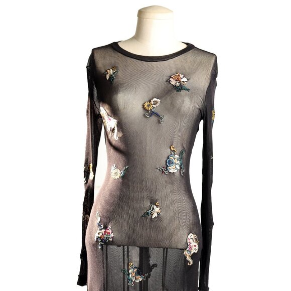 Elegant & Stunning Preloved Vintage Vivienne Tam Embellished Black Mesh Dress  L - Picture 1 of 7